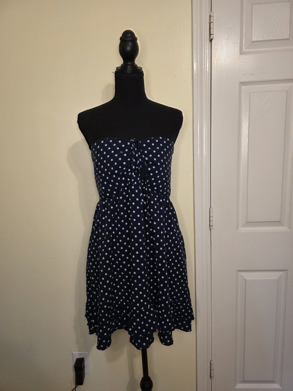 Hollister Navy Blue Strapless Polka Dot Dress